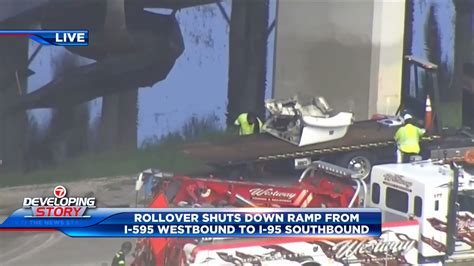 Tractor-trailer rollover causes ramp closures from I-595 to I-95 in Dania Beach